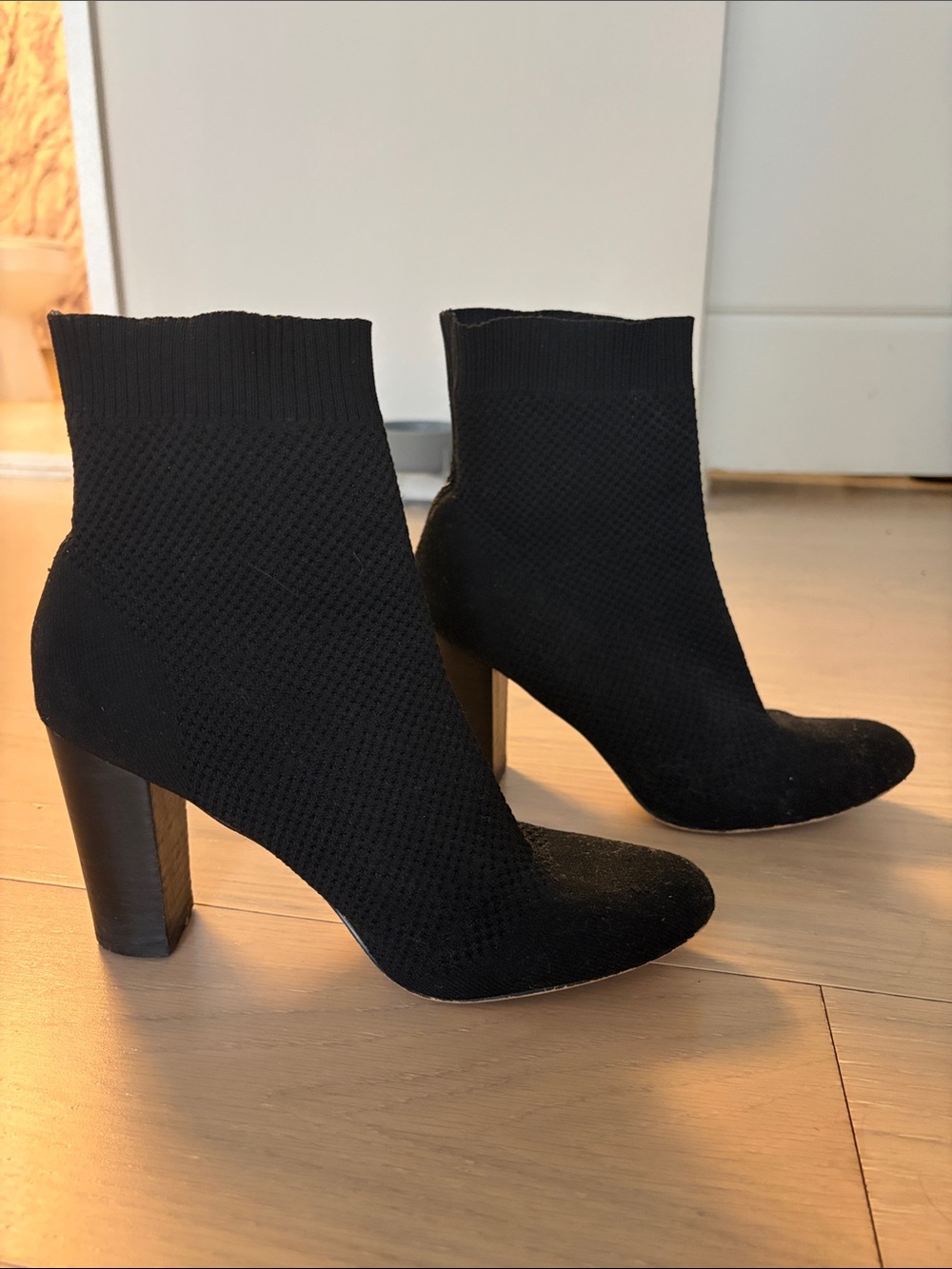 MIA Black Knit Sock Ankle Booties with Block Heel